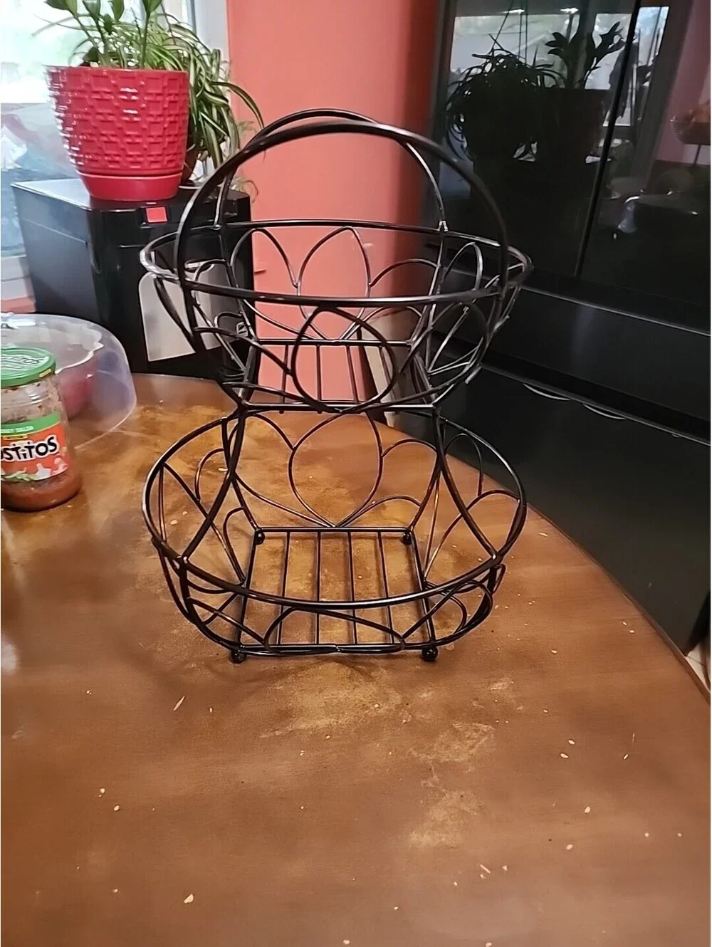 2-Tier Countertop Fruit Basket Bowl Storage, Black